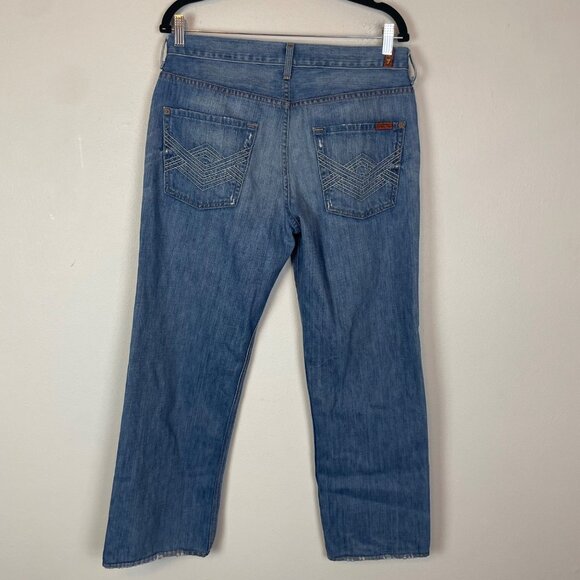 7 for All Mankind Men's 33x28 Slouchy Straight Light Wash Y2K Jeans Button Fly - Picture 6 of 11